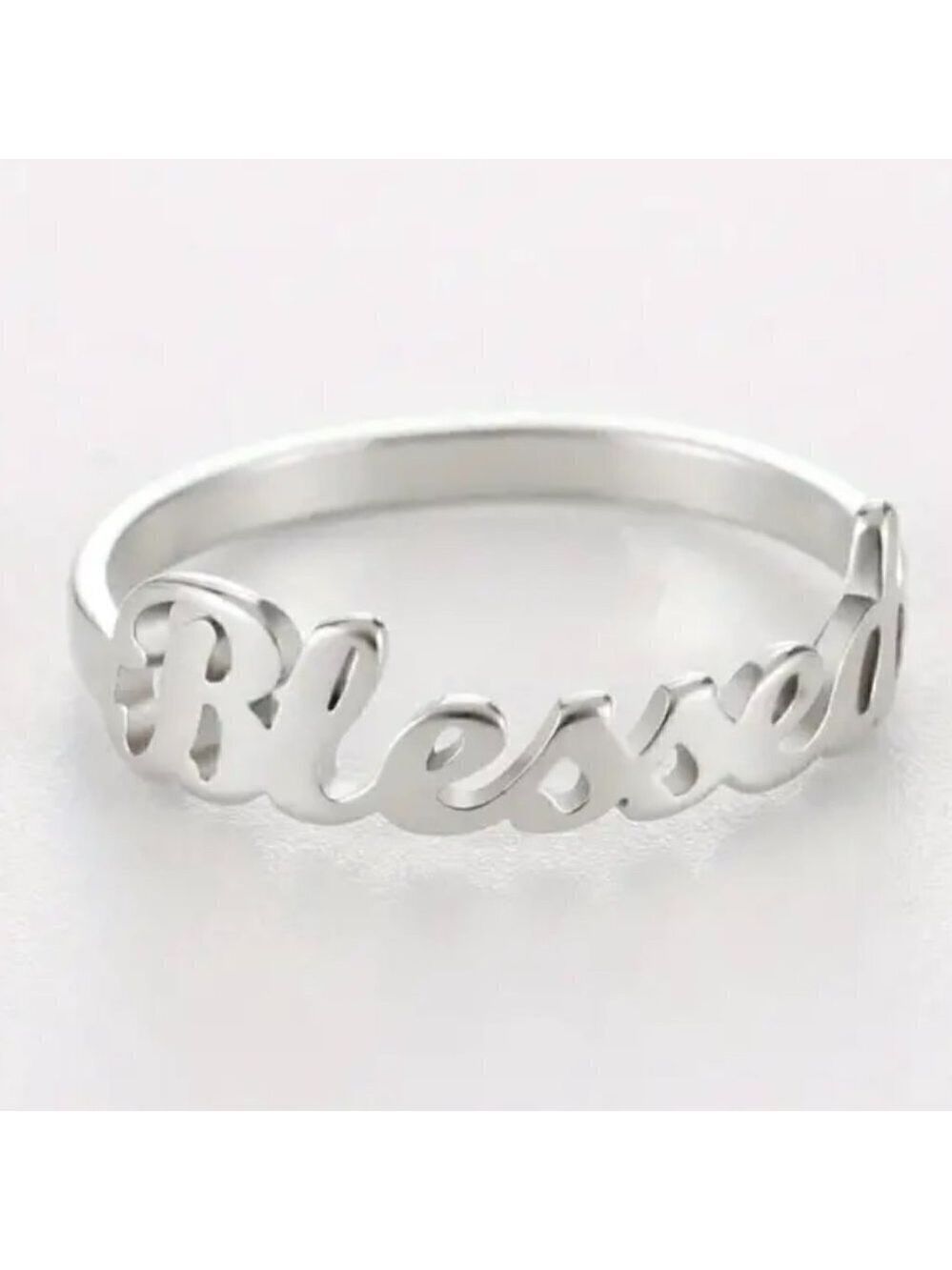 BLESSED Script Handwritten Ring Daily Reminder Silver Tone #1248